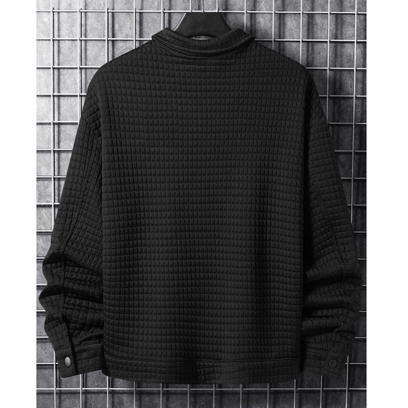 Black Quilted Look Button Down Jacket - Picture 2 of 4